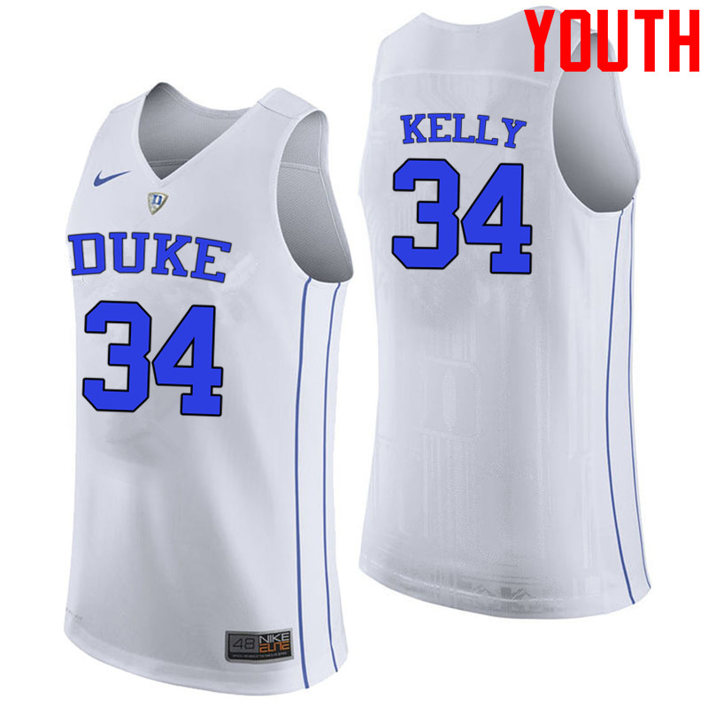 Youth #34 Ryan Kelly Duke Blue Devils College Basketball Jerseys-White